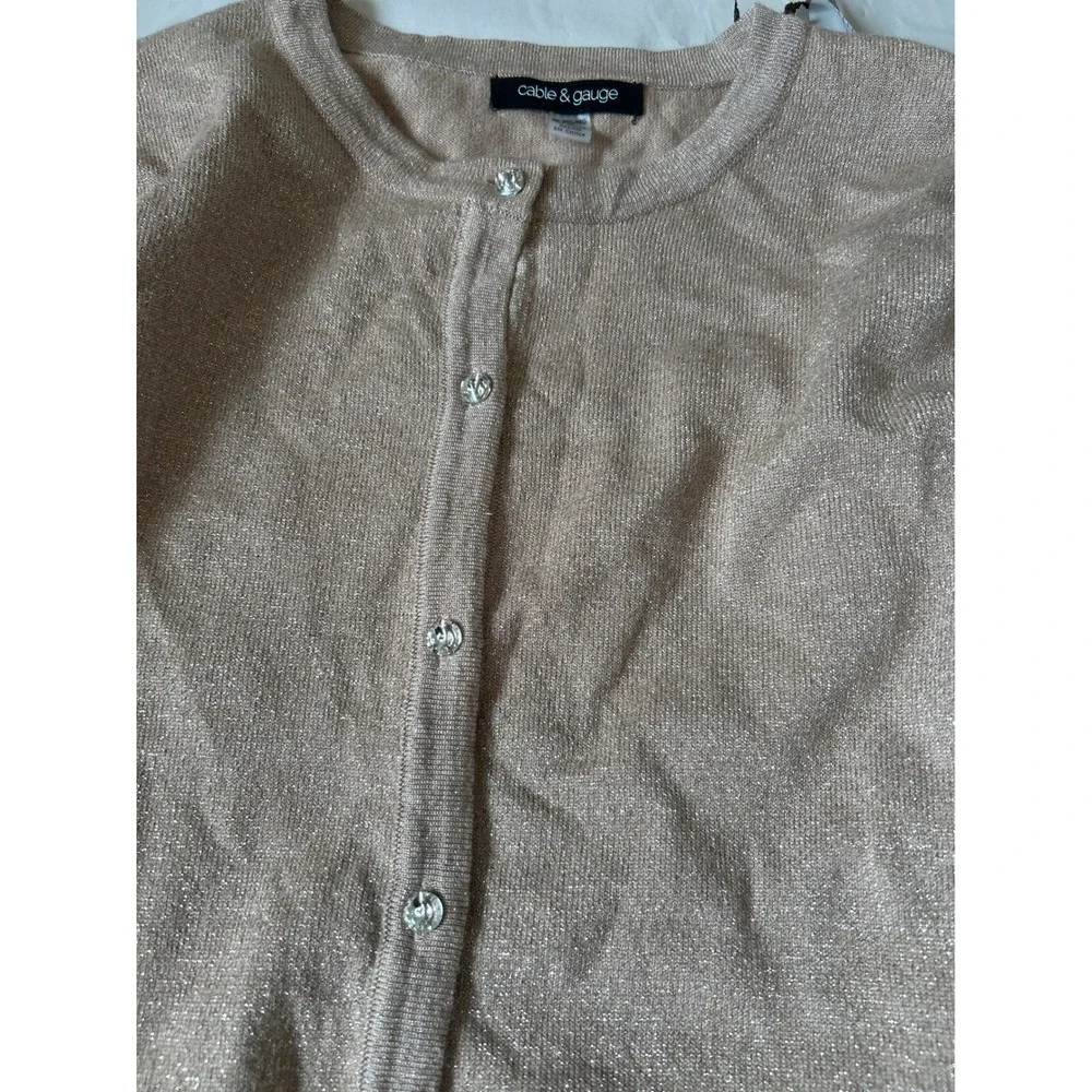 Cable & Gauge Womens Tan Glitter Knit Cardigan‎ Button Up Long Sleeve Top XLP